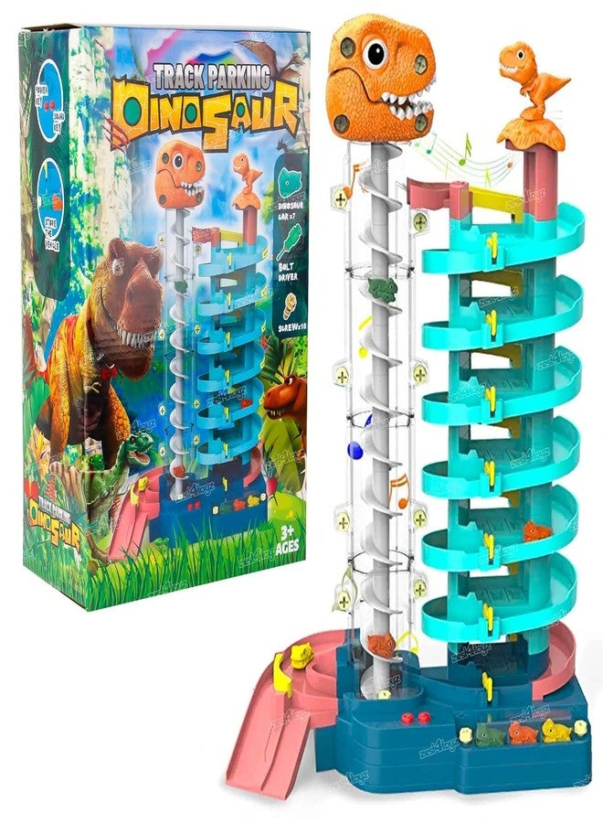 Onecado 7 Storey Track Parking Tower Cars Garage Playset Moving T-Rex Dinosaur with 7 Dino Cars for 3+ Ages - Image 1